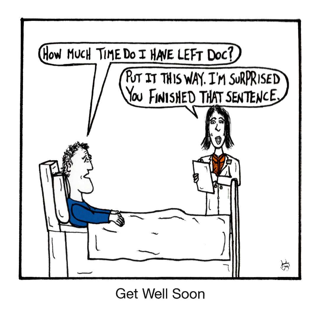 Get Well Soon - Sentence funny get well soon greeting card front design by comedian Stewart Francis