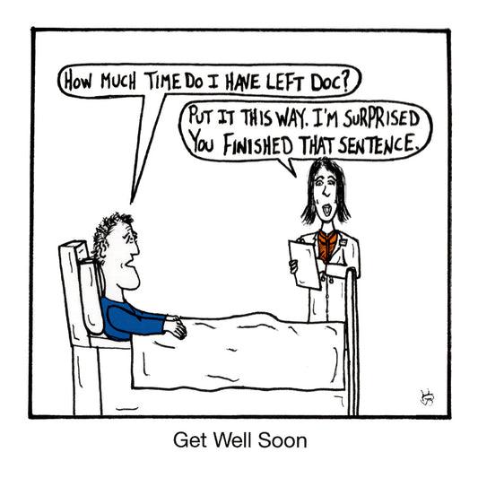 Get Well Soon - Sentence funny get well soon greeting card front design by comedian Stewart Francis