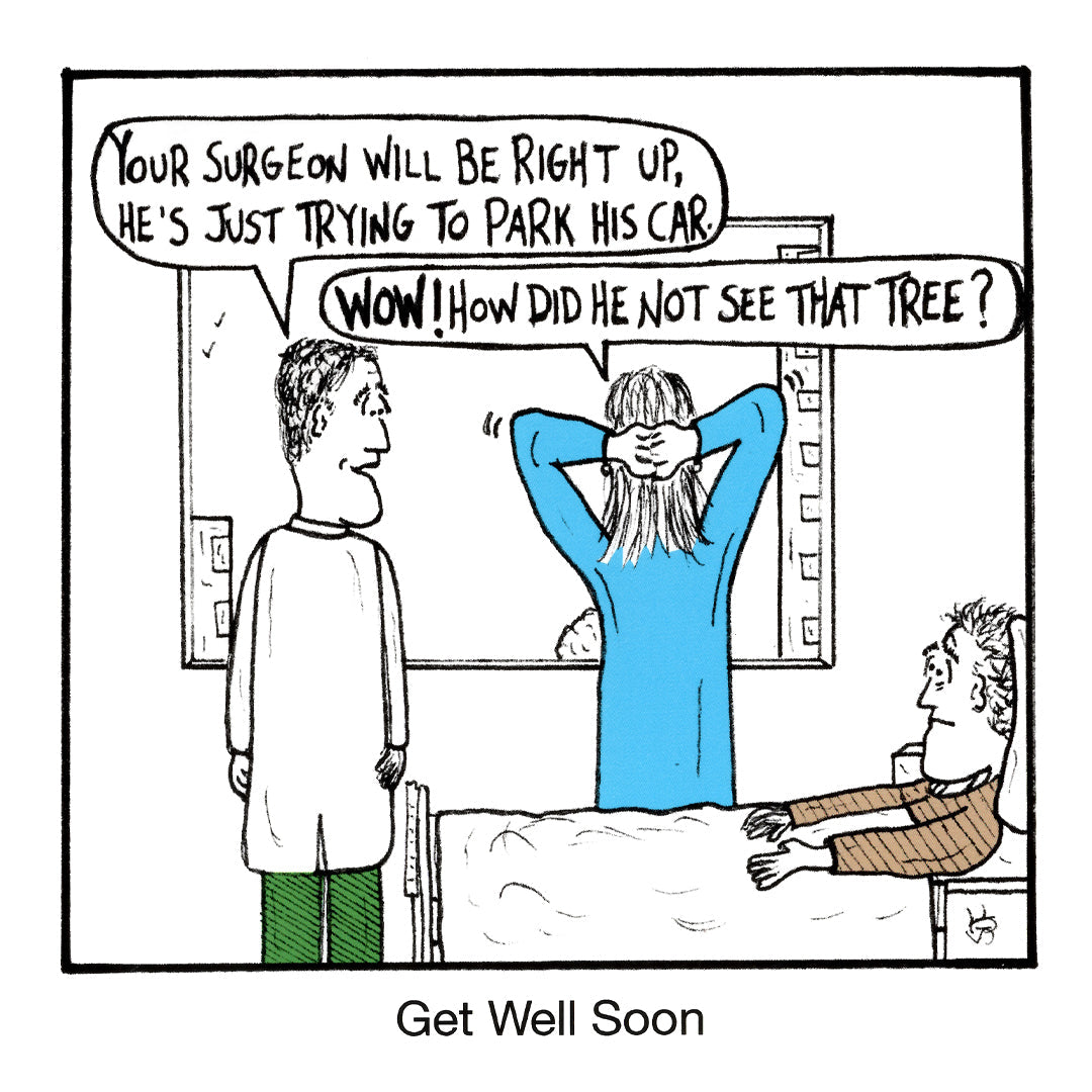 Get Well Soon - Tree funny get well soon greeting card front design by comedian Stewart Francis