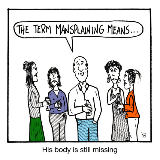 Mansplain funny birthday greeting card front design by comedian Stewart Francis