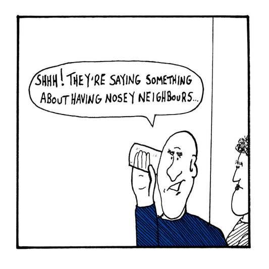 Nosey Neighbour funny birthday greeting card front design by comedian Stewart Francis
