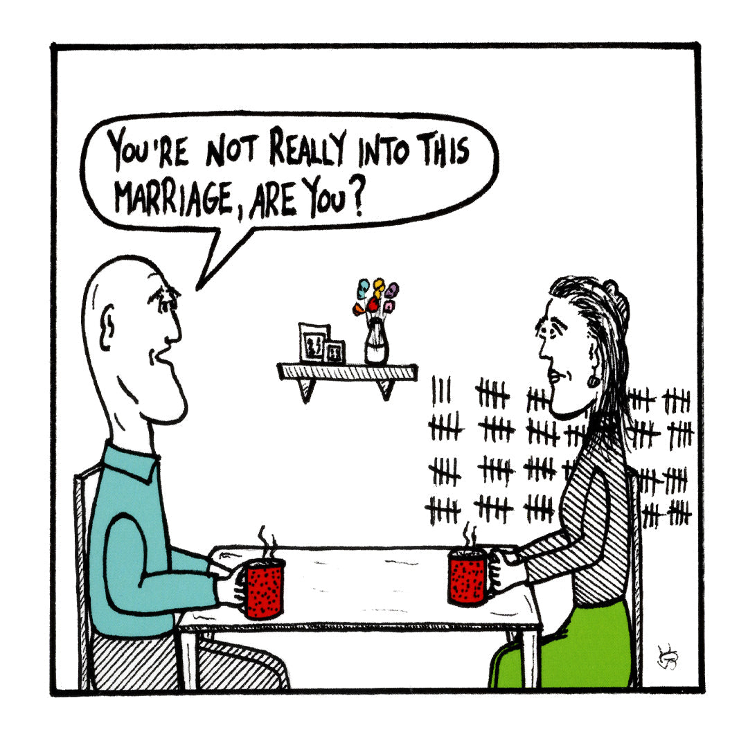 Not into Marriage funny anniversary greeting card front design by comedian Stewart Francis