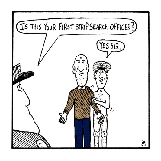 Strip Search funny birthday greeting card front design by comedian Stewart Francis