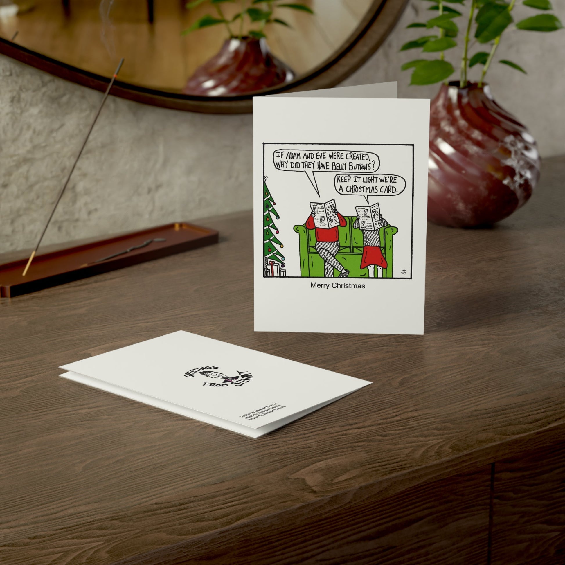 Christmas — Belly Buttons greeting card back cover Greetings from Stewart